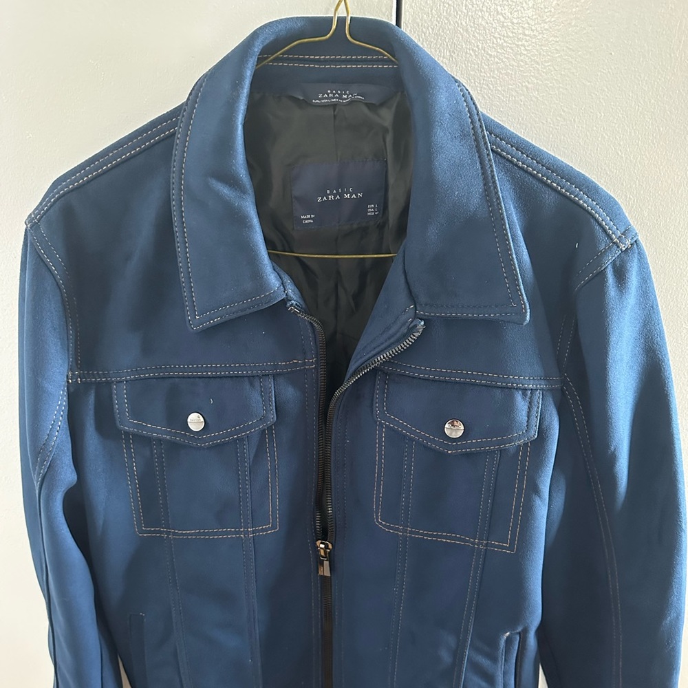 Zara Blue Suede Trucker Jacket